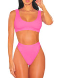 PSW6565-1010-L, PSW6565-1010-M, PSW6565-1010-S, PSW6565-1010-XL, Pink Women's Push Up Two Piece Cheeky High Cut Swimsuit Bathing Suit Set