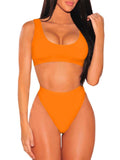 PSW6565-2014-L, PSW6565-2014-M, PSW6565-2014-S, PSW6565-2014-XL, Orange Women's Push Up Two Piece Cheeky High Cut Swimsuit Bathing Suit Set