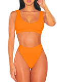 PSW6565-2014-L, PSW6565-2014-M, PSW6565-2014-S, PSW6565-2014-XL, Orange Women's Push Up Two Piece Cheeky High Cut Swimsuit Bathing Suit Set