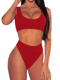 PSW6565RE-L, PSW6565RE-M, PSW6565RE-S, PSW6565RE-XL, PSW6565RE-2XL, Red Women's Push Up Two Piece Cheeky High Cut Swimsuit Bathing Suit Set