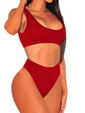 PSW6565RE-L, PSW6565RE-M, PSW6565RE-S, PSW6565RE-XL, PSW6565RE-2XL, Red Women's Push Up Two Piece Cheeky High Cut Swimsuit Bathing Suit Set