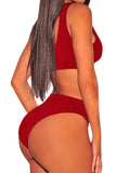 PSW6565RE-L, PSW6565RE-M, PSW6565RE-S, PSW6565RE-XL, PSW6565RE-2XL, Red Women's Push Up Two Piece Cheeky High Cut Swimsuit Bathing Suit Set