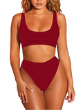 PSW6565RE-L, PSW6565RE-M, PSW6565RE-S, PSW6565RE-XL, PSW6565RE-2XL, Red Women's Push Up Two Piece Cheeky High Cut Swimsuit Bathing Suit Set