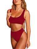 PSW6565RE-L, PSW6565RE-M, PSW6565RE-S, PSW6565RE-XL, PSW6565RE-2XL, Red Women's Push Up Two Piece Cheeky High Cut Swimsuit Bathing Suit Set