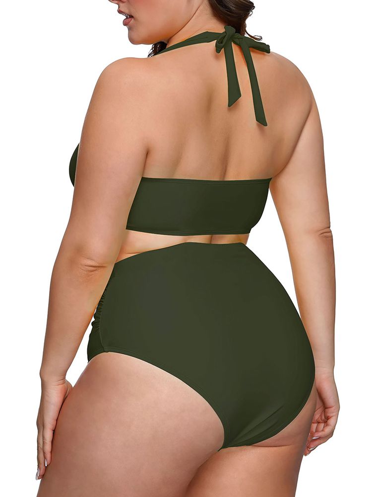 Women's Plus Size Two Piece Halter High Waist Tummy Control Bathing Su –  PinkQueenShop