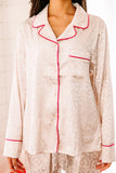 LC15356-1-S, LC15356-1-M, LC15356-1-L, LC15356-1-XL, White Satin Pajama Set Women Leopard Long Sleeve Sleepwear