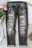 Valentines Day Love Heart Print Women's Jeans Ripped Jeans