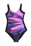 LC443354-8-S, LC443354-8-M, LC443354-8-L, LC443354-8-XL, LC443354-8-2XL, Purple Women One Piece Swimsuit Striped Pattern Print Sleeveless Bathing Suit