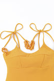 LC443450-7-S, LC443450-7-M, LC443450-7-L, LC443450-7-XL, LC443450-7-2XL, Yellow Women One Piece Swimsuit Tassel Tie Straps Ribbed Bathing Suit