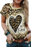 LC25219229-20-S, LC25219229-20-M, LC25219229-20-L, LC25219229-20-XL, Leopard Be Kind Heart Graphic Print T Shirt Heart Valentine Graphic Tee 