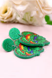 BH012468-9, Green St. Patricks Day Clover Rainbow Heart Earrings for Women