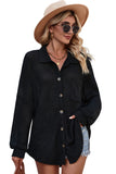 LC2552552-2-S, LC2552552-2-M, LC2552552-2-L, LC2552552-2-XL, LC2552552-2-2XL, Black Womens Waffle Knit Shacket Jacket Button Up Casual Blouse Shirt with Pockets