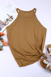 LC2564998-17-S, LC2564998-17-M, LC2564998-17-L, LC2564998-17-XL, LC2564998-17-2XL, Brown Womens Summer Halter High Neck Tank Top Sexy Sleeveless Shirts