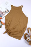 LC2564998-17-S, LC2564998-17-M, LC2564998-17-L, LC2564998-17-XL, LC2564998-17-2XL, Brown Womens Summer Halter High Neck Tank Top Sexy Sleeveless Shirts