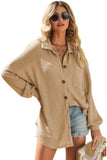 LC2552552-16-S, LC2552552-16-M, LC2552552-16-L, LC2552552-16-XL, LC2552552-16-2XL, Khaki Womens Waffle Knit Shacket Jacket Button Up Casual Blouse Shirt with Pockets