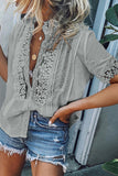 Gray Crochet Lace Splicing Short Sleeve Top