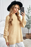 Women's Long Sleeve Knitted Tops Solid Color Mock Neck Pullover Sweater