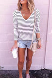 Striped V Neck Long Sleeve Top