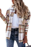 Womens Khaki Plaid Print Shirt Coat