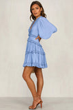 Women's Long Sleeve V Neck Mini Dress Ruffle Detailing Open Back Dress