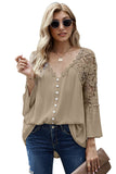 Crochet Lace Flare Sleeve Button Top