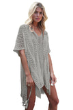 Women's Crochet Cover Up Half Sleeves Lace Knitted Tassel Tie Kimono Beachwear