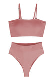 Sexy Bandeau High Waisted Bikini Bottoms Set Two Piece Swimsuits Pink