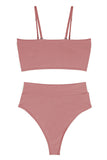 Sexy Bandeau High Waisted Bikini Bottoms Set Two Piece Swimsuits Pink