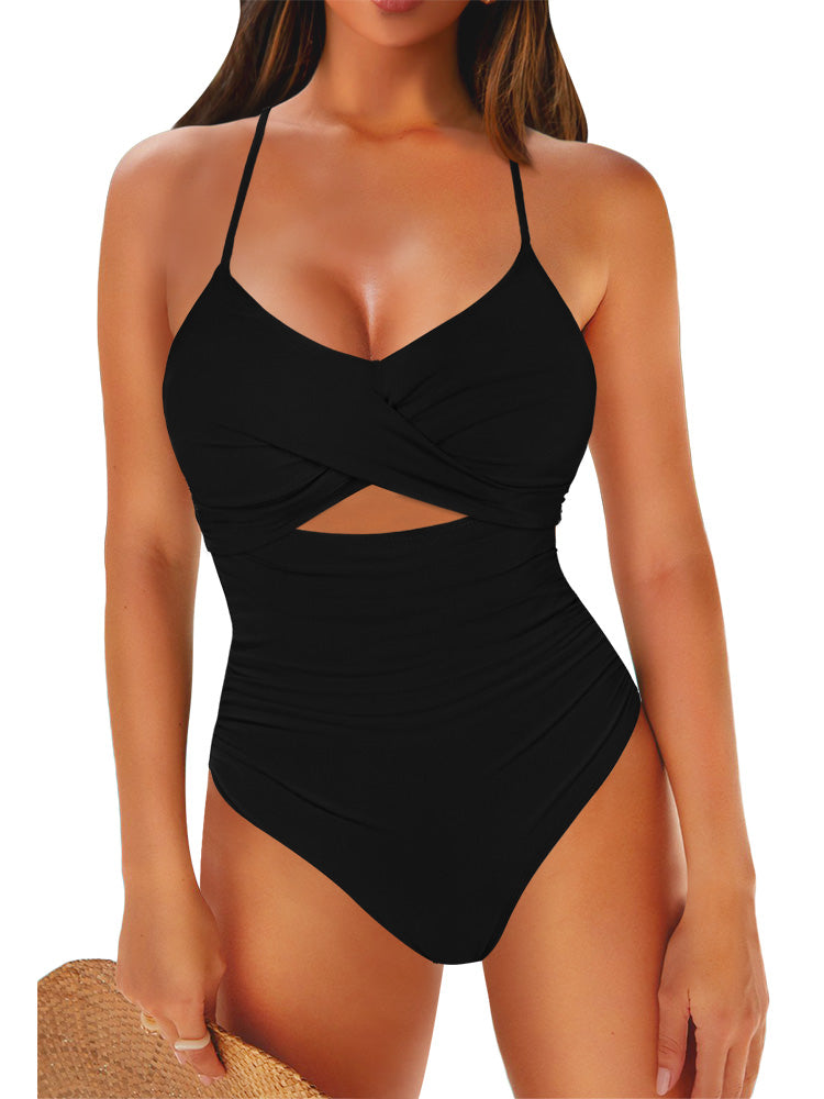 Womens Swimsuits One Piece Cutout Halter Bathing Suits Tummy