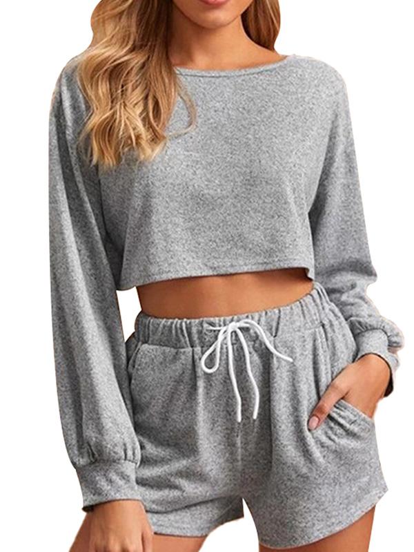 Women's Pajama Set Crop Top and Shorts Sleepwear Pjs Sets
