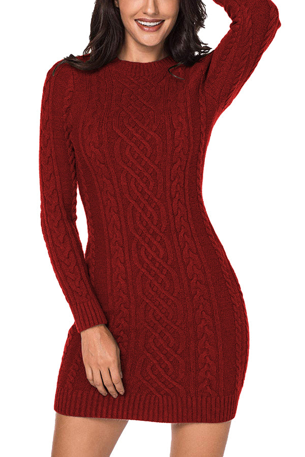 Long Sleeve Turtleneck Cable Knit Sweater Dress