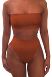 Women's Leopard Print Strapless Swimsuits High Waisted High Cut Bathing Suit