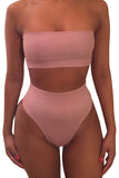 Sexy Bandeau High Waisted Bikini Bottoms Set Two Piece Swimsuits Pink