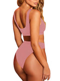 PSW6565PI-L, PSW6565PI-M, PSW6565PI-S, PSW6565PI-XL, Pink Women's Push Up Two Piece Cheeky High Cut Swimsuit Bathing Suit Set