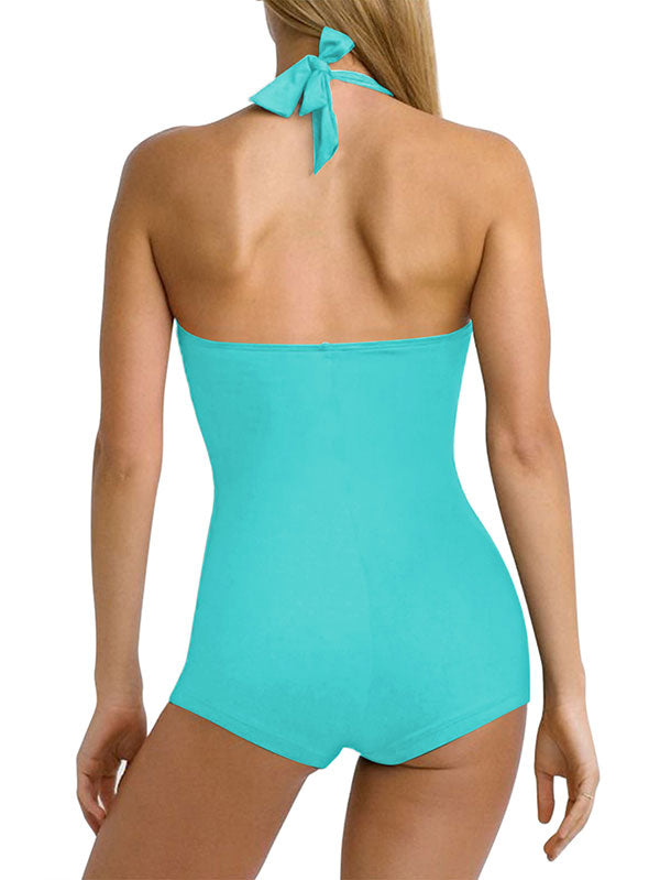 Women's One Piece Tummy Control Swimwear Boyleg Backless Ruched