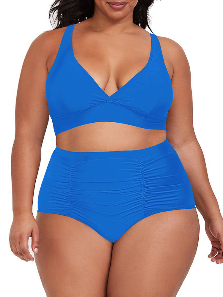  Summer Mae Plus Size Women Ribbed Bikini Set Two Piece High  Waist Swimsuit Scoop Top Tummy Control Bathing Suit Swimwear Baby Blue 14  Plus : Clothing, Shoes & Jewelry