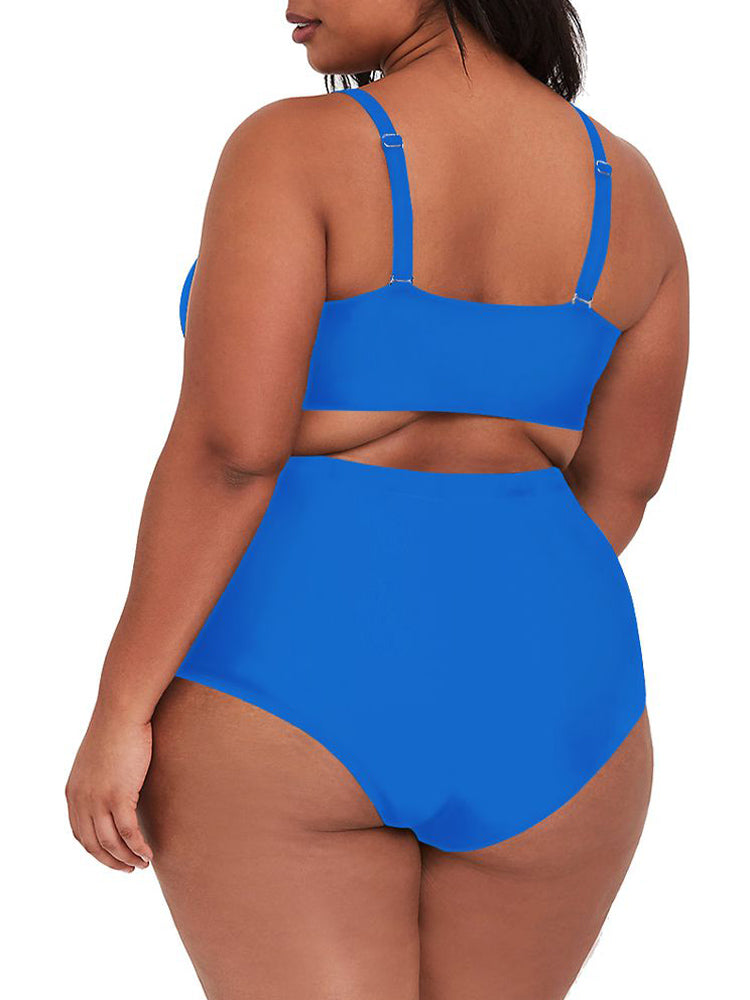  Summer Mae Plus Size Women Ribbed Bikini Set Two Piece High  Waist Swimsuit Scoop Top Tummy Control Bathing Suit Swimwear Baby Blue 14  Plus : Clothing, Shoes & Jewelry