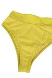 Womens Sexy Plain Bandeau Top&High Waist Bottom Bikini Set Yellow