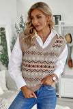 Women's Tribal Print Knitted Sweater Vest Top V Neck Sleeveless Pullover Top