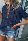 Gray Crochet Lace Splicing Short Sleeve Top