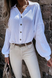 Solid Color Button Crinkled V Neck Shirt